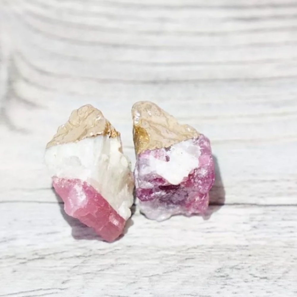 Geode Studs Stone Gold Plated Earrings White Pink